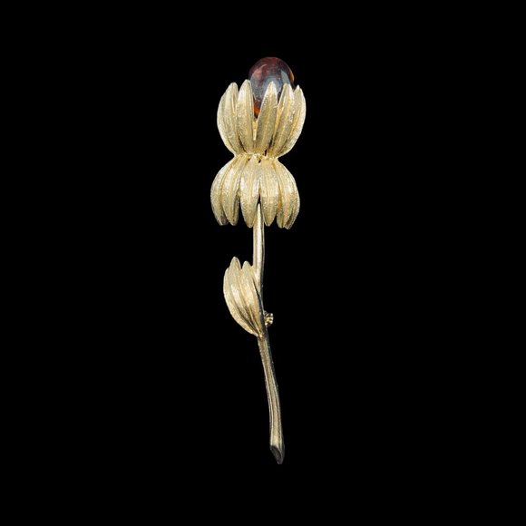 Unbranded Jewelry - Vintage Gold Tone Long Stem Flower Brooch (5007)